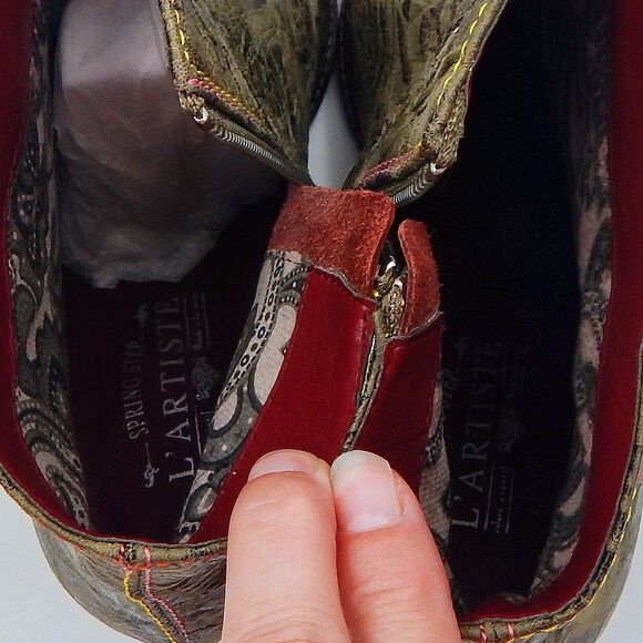 Spring Step L'Artiste Boots 42/11 Green Floral Leather Waterlily Zip Ankle Boho - Picture 10 of 14